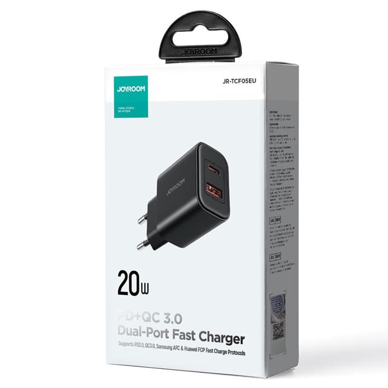 Joyroom (JR-TCF05) - Incarcator Retea, 20W, 1xUSB-C, 1xUSB-A, PD, Black 1