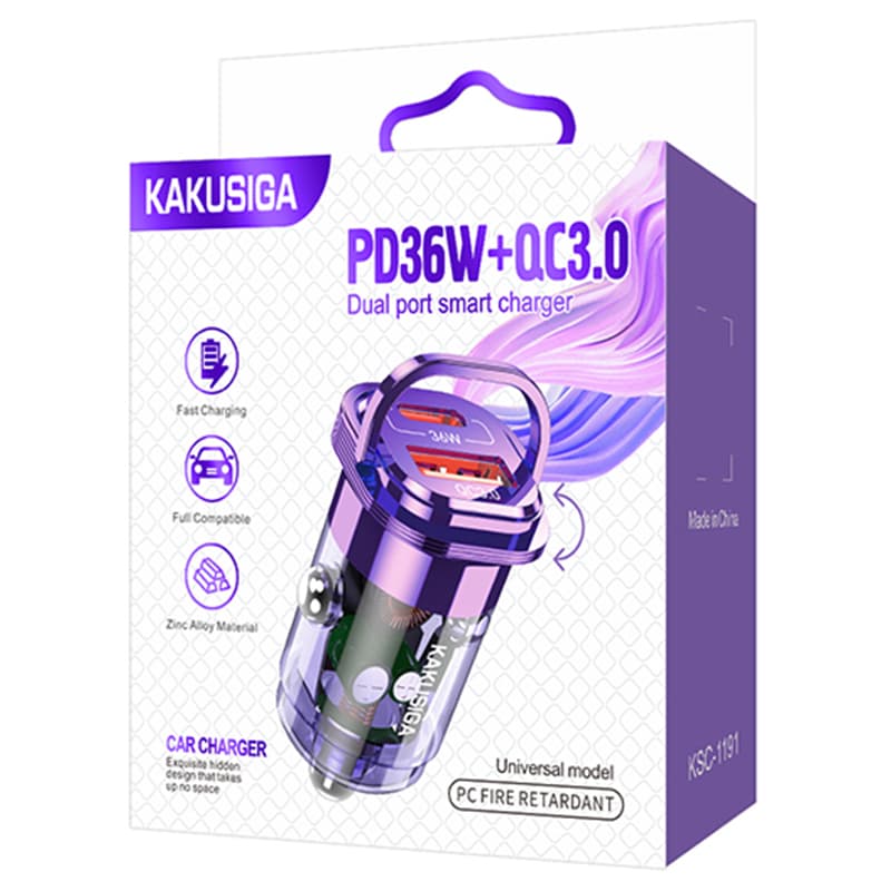 Kaku (KSC-1191) - Incarcator Auto, PD36W, 1xUSB-C, 1xUSB-A, Purple 1