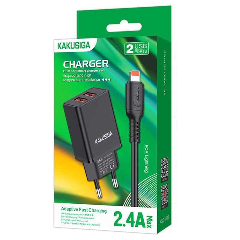 Kaku (KSC-788) - Incarcator Retea + Cablu Lightning, 18W, 2.4A, 2xUSB-A, QC 3.0, Black 1