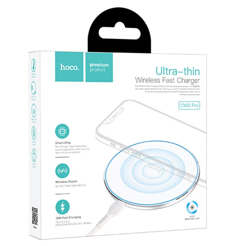 Hoco (CW6 Pro) - Incarcator Wireless, Ultra Thin, 15W, Qi Charging, Ambient Light, White 1
