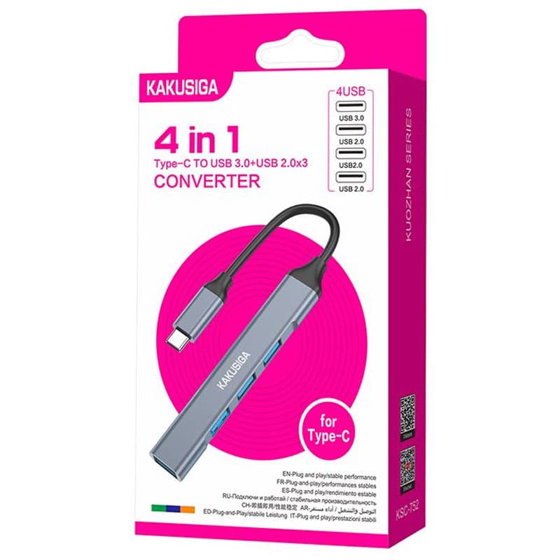 Kaku (KSC-752) - Hub USB, MultiPhoneort, USB-C la USB-A 3.0, 3 x USB-A 2.0, 4 in 1, Grey 1