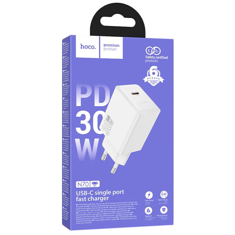 Hoco (N70) - Incarcator Retea, (PD30W) 5V, 3A, 1xUSB-C, FastCharge, White 1