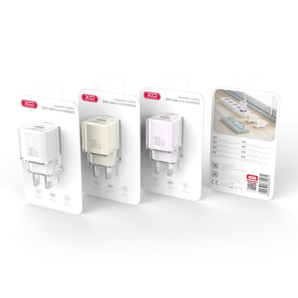 XO (L149) - Incarcator Retea, 18W, 5V, 3A, 1xUSB-C, 1xUSB-A, BEIGE 1