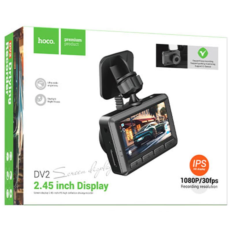 Hoco (DV2) - Camera de bord, LCD HD 2.45", acumulator 200mAh, cablu Back 5.5m, TF Card, Black 1