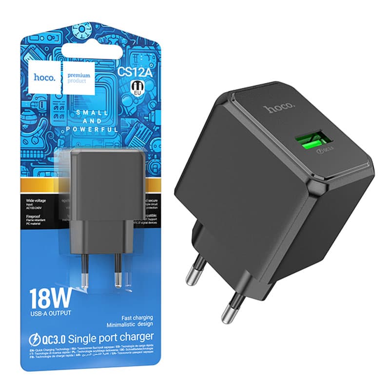 Hoco (CS12A) - Incarcator Retea, 18W, 1xUSB-A, QC 3.0, Standard, Black 1