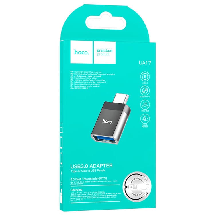 Hoco (UA17) - Adaptor OTG Transfer, USB-A la USB-C, Black 1