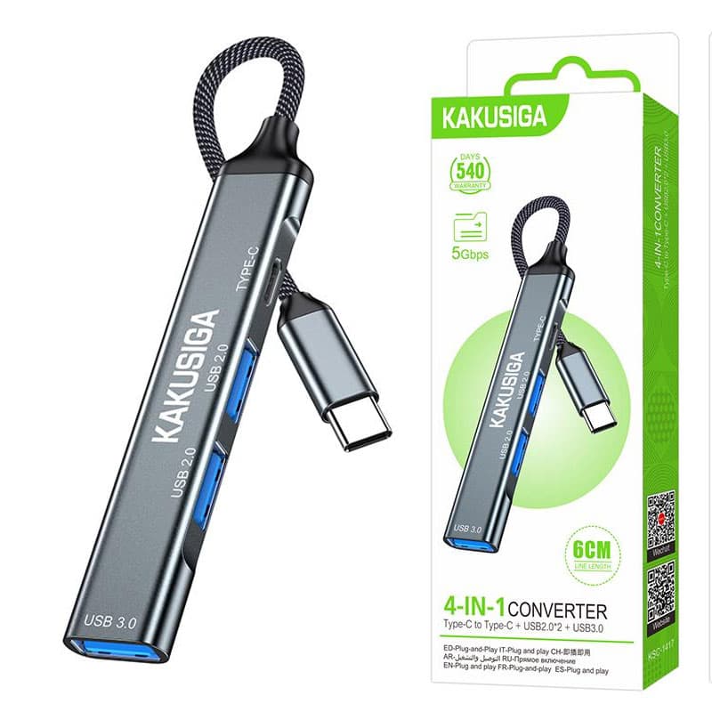 Kaku (KSC-1417) - Adaptor MultiHub USB, USB-C la 1xUSB-C, 1xUSB 3.0, 2xUSB 2.0, 4in1, 60cm, Grey 1