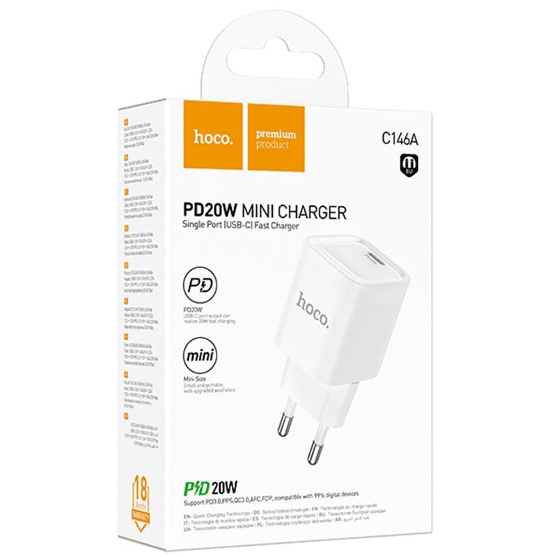 Hoco (C146A) - Incarcator Retea, PD20W, 1xUSB-C, FastCharge, White 1