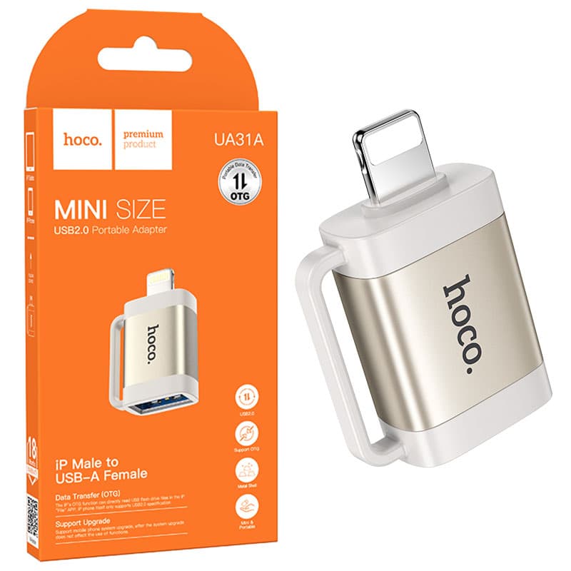 Hoco (UA31A) - Adaptor OTG Transfer, USB-A la Lightning, Grey 1