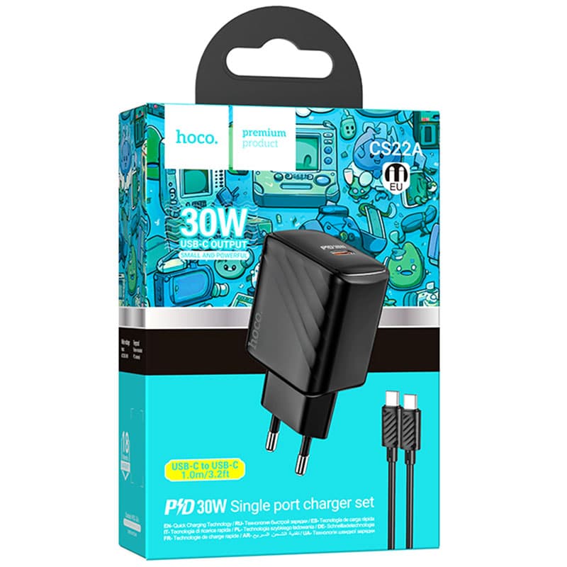 Hoco (CS22A) - Incarcator Retea + Cablu USB-C, 1m, PD30W, 1xUSB-C, QC/FCP/AFC, Black 1