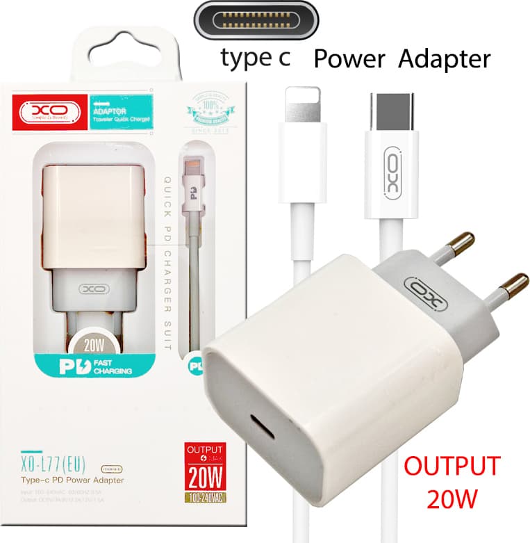 XO (L77) - Incarcator Retea + Cablu Lightning, 20W, 1xUSB-C, PD, White 1