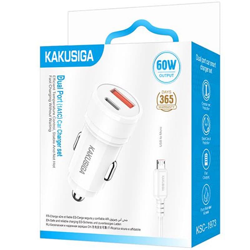 Kaku (KSC-1973) » Incarcator Auto, PD60W, 1xUSB-C, 1xUSB + Cablu MicroUSB, 1m, White 1