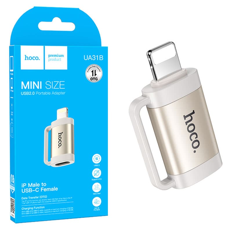 Hoco (UA31B) - Adaptor OTG Transfer/Incarcare, USB-C la Lightning, Grey 1