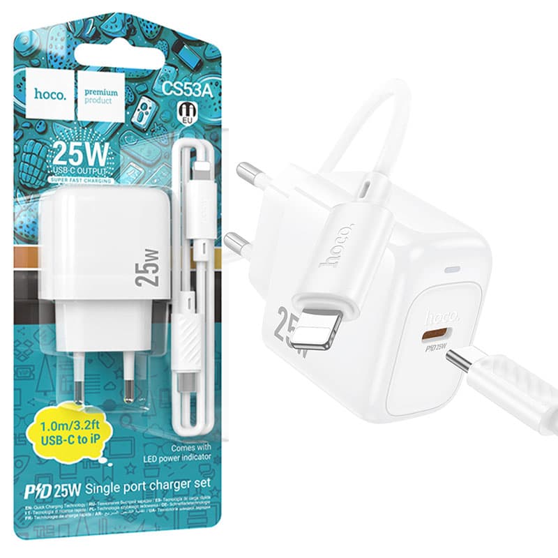 Hoco (CS53A) - Incarcator Retea, PD25W, USB-C + Cablu Lightning, 1m, Fast Charging, White 1