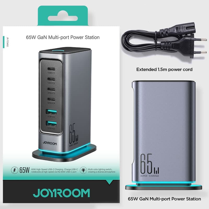 Joyroom (JR-TCM02) - Statie incarcare, 4xUSB-C, 2xUSB-A, MultiHub USB, Cablu retea, Grey 1