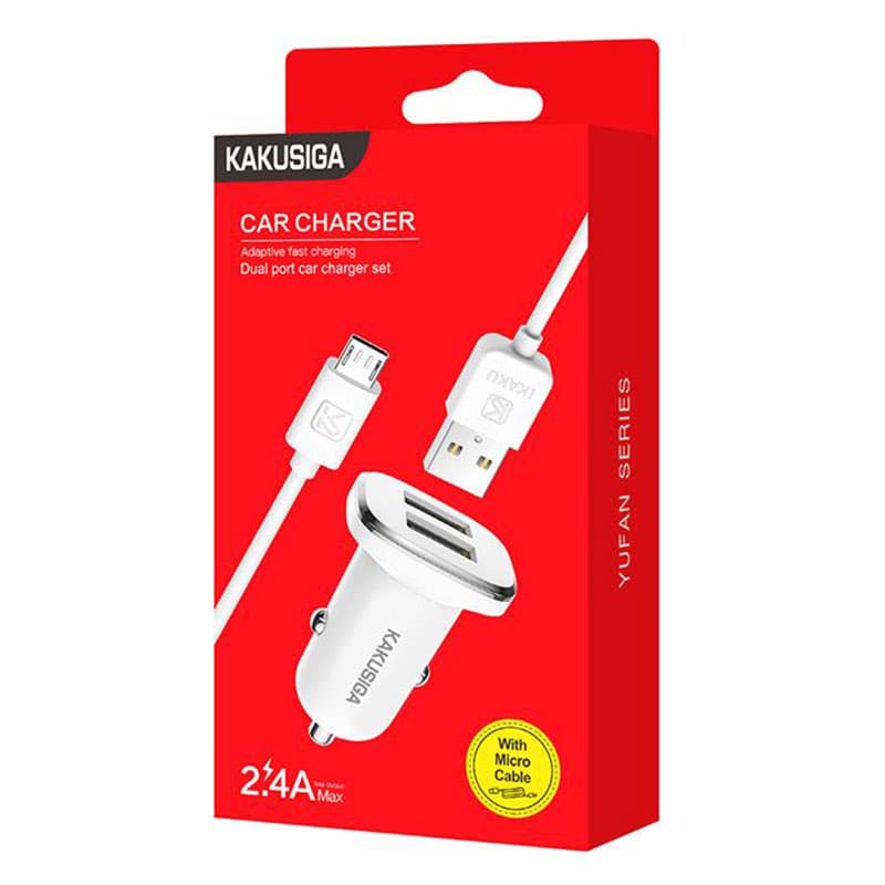 Kaku (KSC-318) - Incarcator Auto + Cablu MicroUSB, 18W, 2.4A, 2xUSB-A, QC 3.0, White 1