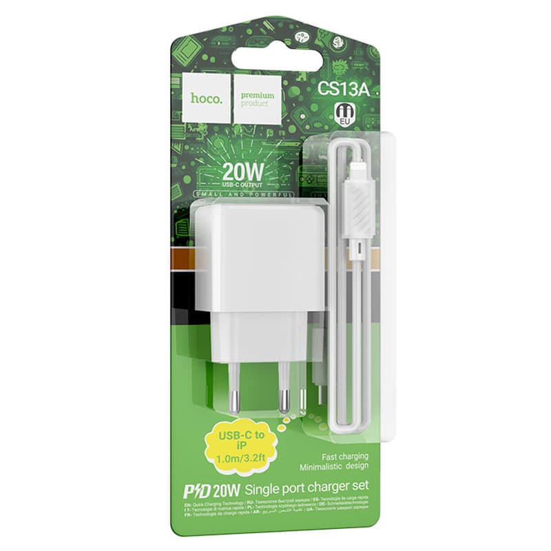 Hoco (CS13A) - Incarcator Retea + Cablu Lightning, 20W, 1xUSB-C, PD, White 1