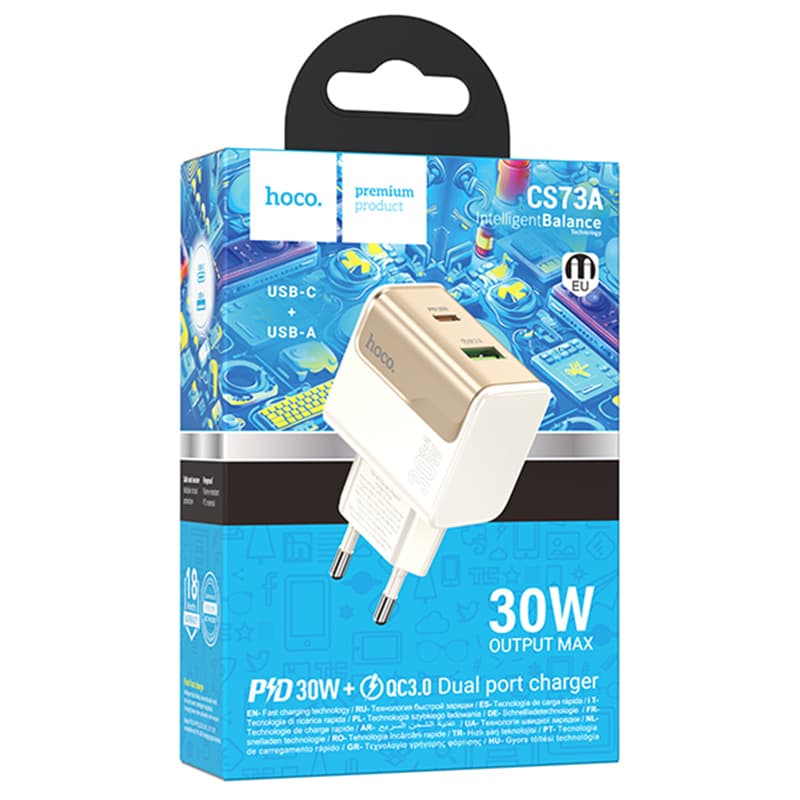 Hoco (CS73A) - Incarcator Retea, (PD30W+QC3.0) 1xUSB-C, 1xUSB, FastCharge, White 1