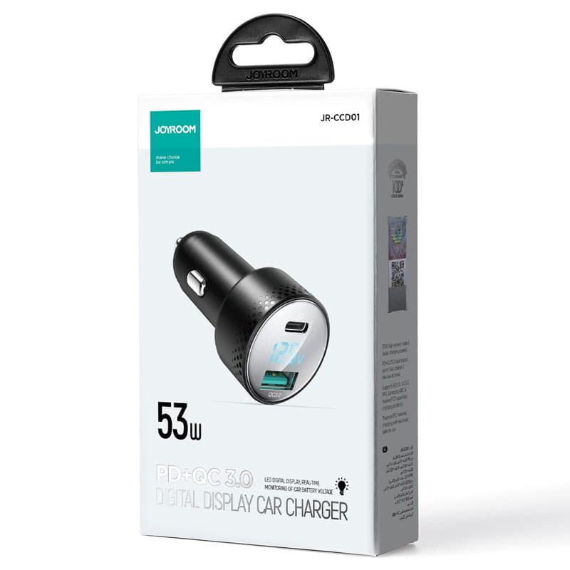 Joyroom (JR-CCD01) - Incarcator Auto, PD53W, 1xUSB-C, 1xUSB, FastCharge, Black 1