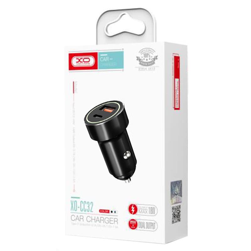 XO (CC32) - Incarcator Auto, 18W, 1xUSB-C, 1xUSB-A, PD, QC 3.0, Black 1
