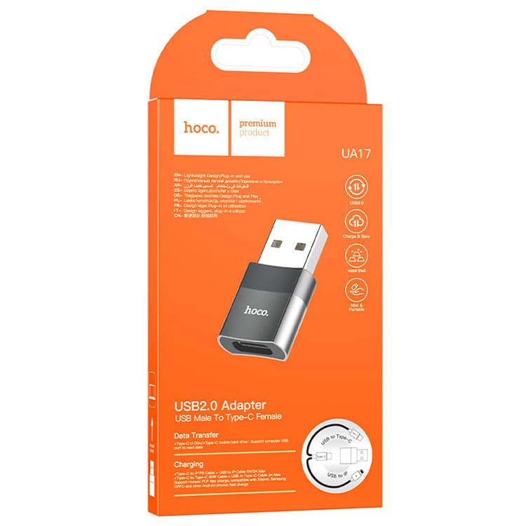 Hoco (UA17) - Adaptor OTG Transfer, USB-C la USB-A, Black 1