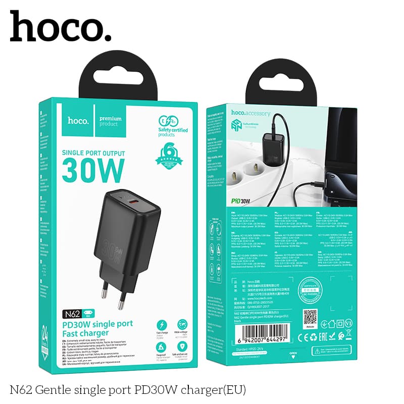 Hoco (N62) - Incarcator Retea, PD30W, 1xUSB-C, Black 1