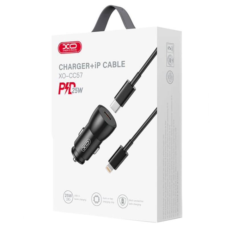XO (CC57) - Incarcator Auto + Cablu Lightning, 25W, 1xUSB-C, PD, Metallic, Black 1