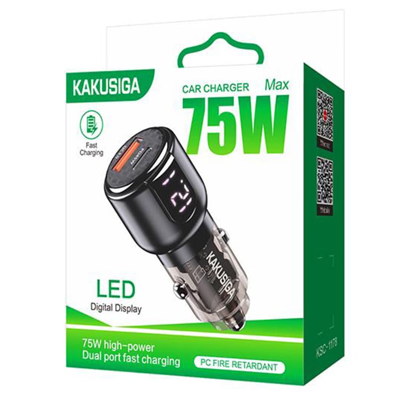 Kaku (KSC-1178) - Incarcator Auto, PD75W, 1xUSB-C, 1xUSB-A, LED Power, Black 1