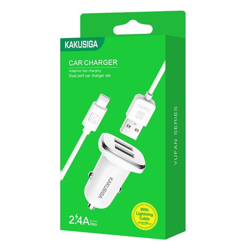 Kaku (KSC-318) - Incarcator Auto + Cablu Lightning, 18W, 2.4A, 2xUSB-A, QC 3.0, White 1