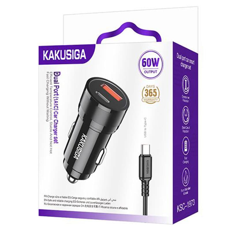 Kaku (KSC-1973) » Incarcator Auto, PD60W, 1xUSB-C, 1xUSB + Cablu USB-C, 1m, Black 1