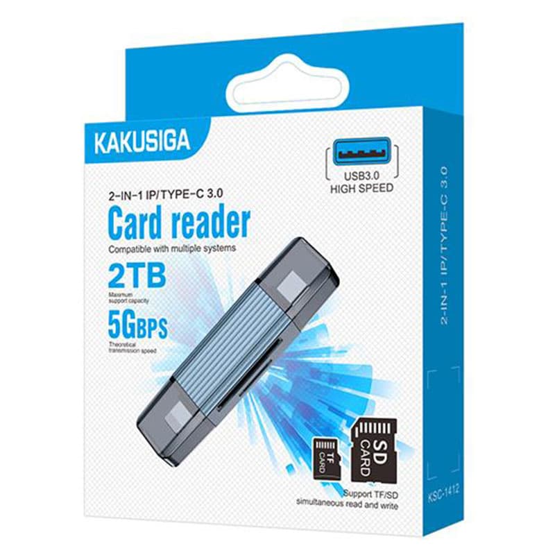 Kaku (KSC-1412) - Cititor Card, OTG Transfer, Lightning la USB-C, 2 in 1, 5GB/s, Blue 1
