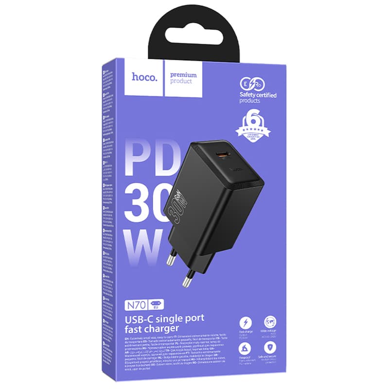 Hoco (N70) - Incarcator Retea, (PD30W) 5V, 3A, 1xUSB-C, FastCharge, Black 1
