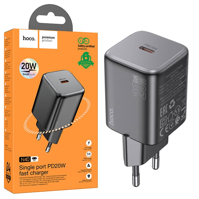 Hoco (N40) - Incarcator Retea, 20W, 1xUSB-C, PD, Black 1