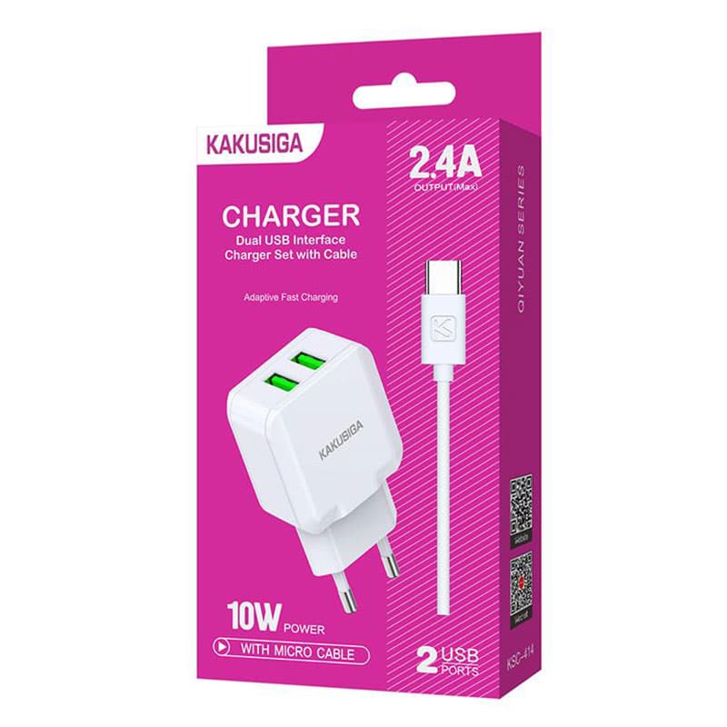 Kaku (KSC-414) - Incarcator Retea + Cablu USB-C, 10W, 2.4A, 2xUSB-A, QC 3.0, White 1
