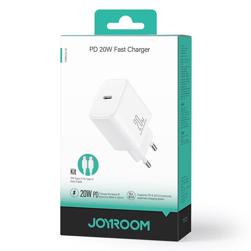 Joyroom (JR-TCF06) - Incarcator Retea + Cablu USB-C, 20W, 1xUSB-C, PD, White 1