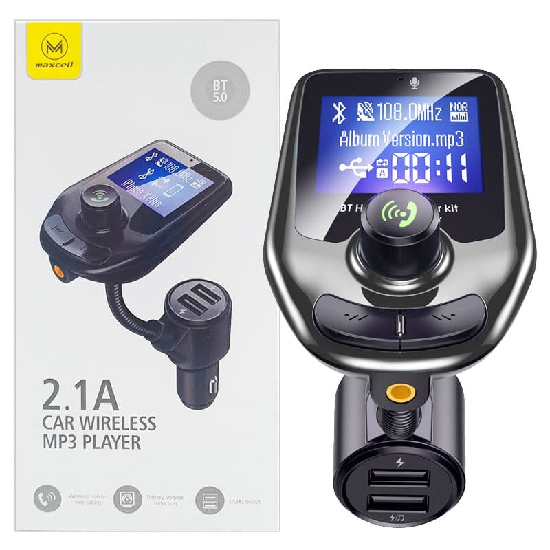 Maxcell (CC090) - Modulator FM, 2x USB-A, Jack 3.5mm, 2.1A, cu Display LED, Black 1