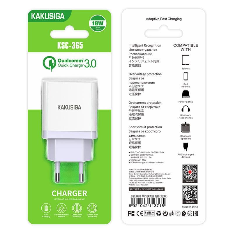 Kaku (KSC-365) - Incarcator Retea, 18W, 1xUSB-A, QC 3.0, White 1
