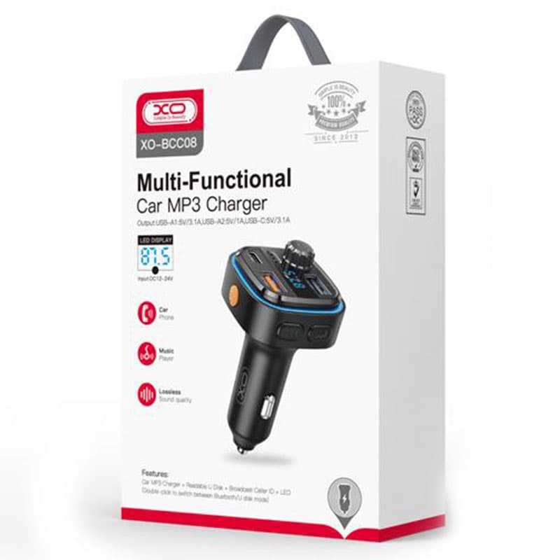XO (BCC08) - Modulator FM, 5V, 3.1A, 1xUSB-C, 2xUSB-A, QC 3.0, Light Ambinet, Black 1