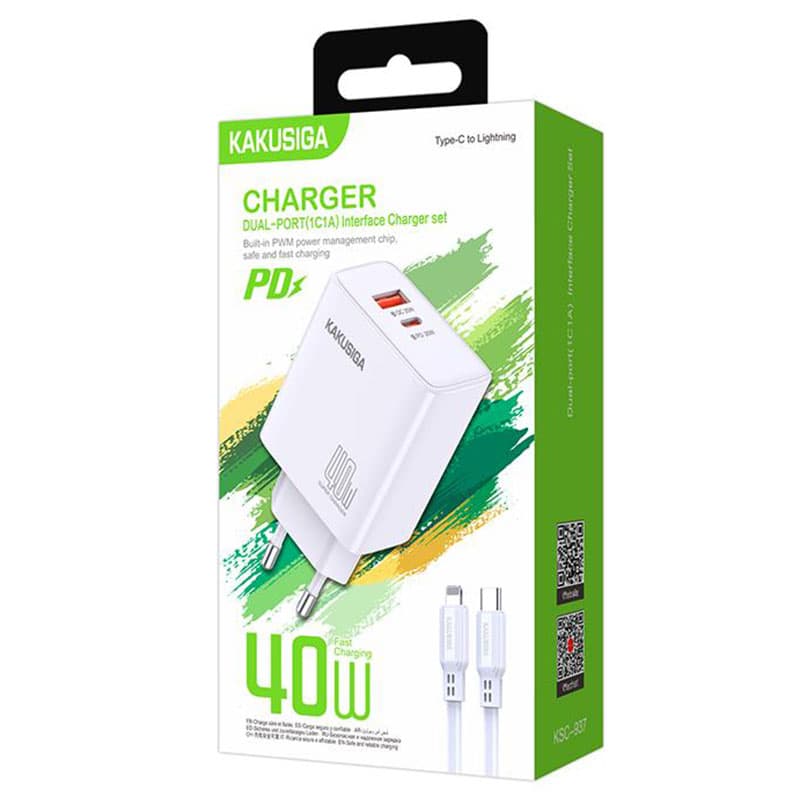 Kaku (KSC-937) - Incarcator Retea + Cablu Lightning, 40W, 1xUSB-C, 1xUSB-A, PD, QC 3.0, White 1