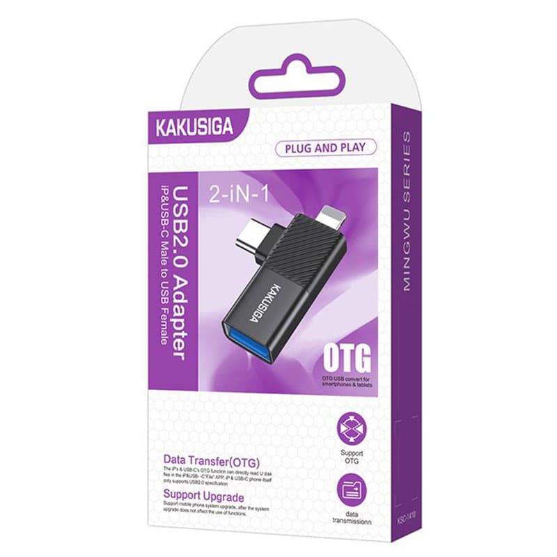 Kaku (KSC-1410) - Adaptor OTG Transfer, Lightning / USB-C la USB-A, Black 1