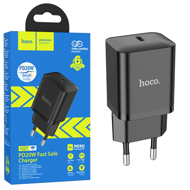 Hoco (N27) - Incarcator Retea, 20W, 1xUSB-C, PD, Black 1