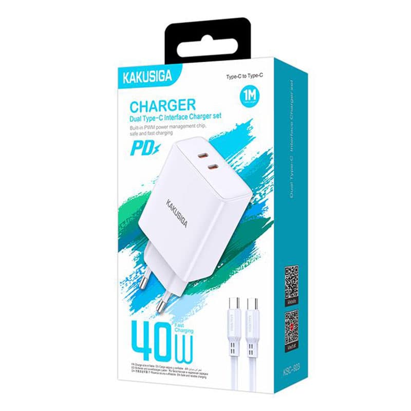 Kaku (KSC-923) - Incarcator Retea + Cablu USB-C, 40W, 2xUSB-C, PD, White 1