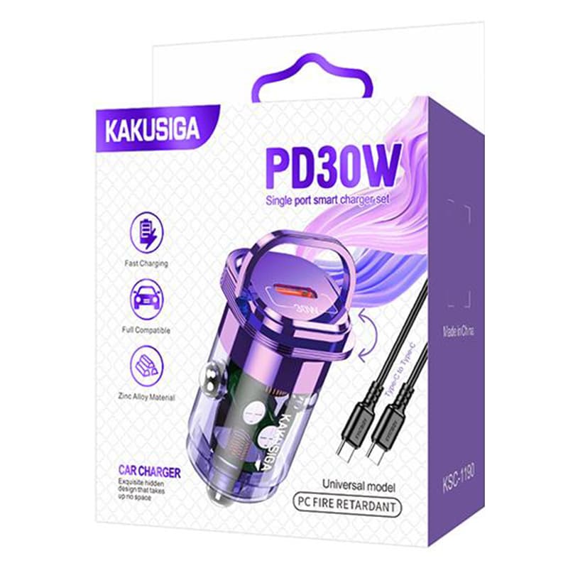 Kaku (KSC-1190) - Incarcator Auto + Cablu USB-C, 1m, PD30W, 1xUSB-C, Purple 1