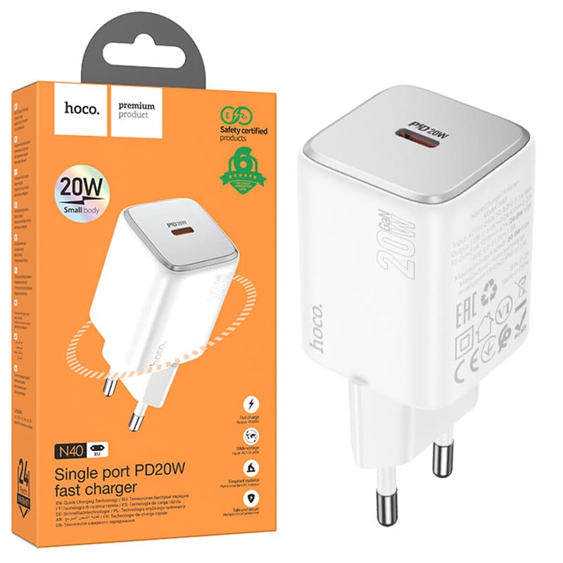 Hoco (N40) - Incarcator Retea, 20W, 1xUSB-C, PD, White 1
