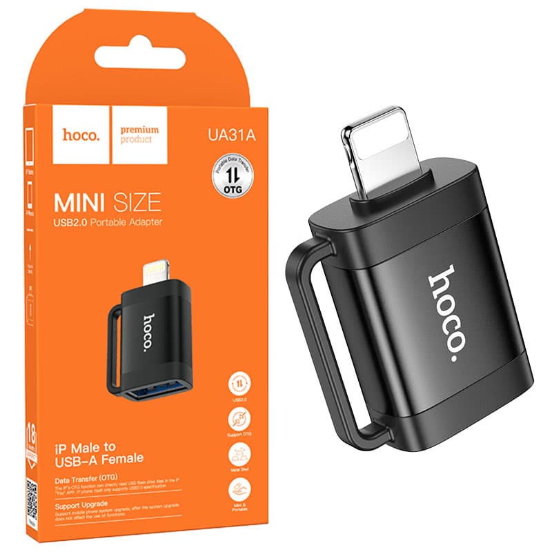 Hoco (UA31A) - Adaptor OTG Transfer, USB-A la Lightning, Black 1