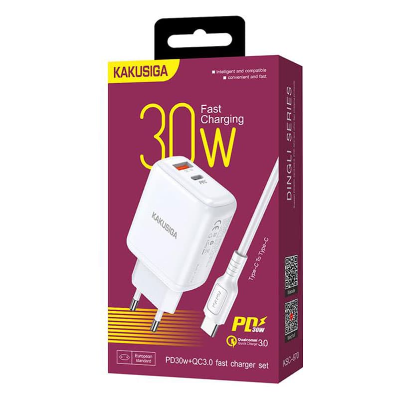 Kaku (KSC-670) - Incarcator Retea + Cablu USB-C, 30W, 1xUSB-C, 1xUSB-A, PD, QC 3.0, White 1