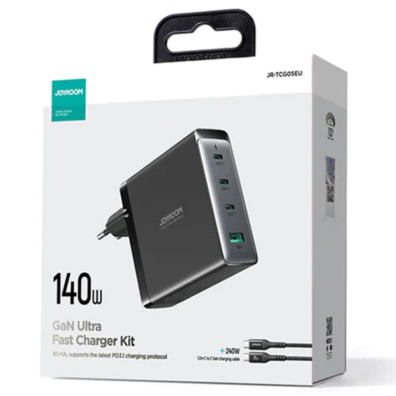 Joyroom (JR-TCG05EU) - Incarcator Retea + Cablu USB-C, Gan, 140W, 3xUSB-C, 1xUSB-A, Black 1