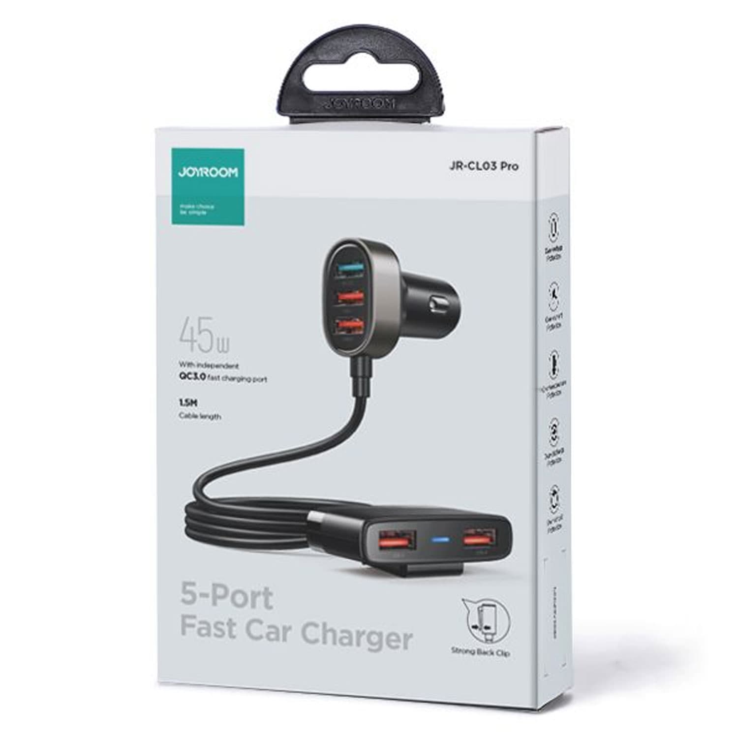 Joyroom (JR-CL03 Pro) - Incarcator Auto Cu Fir, 45W, 5xUSB-A, Black 1
