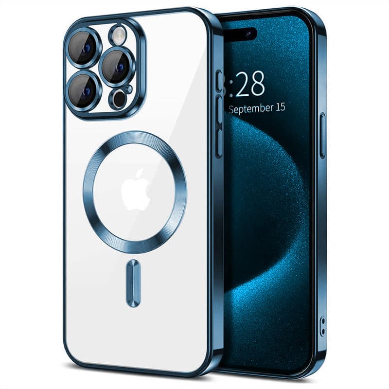 Husa Plating » iPhone 15, silicon cu MagSafe,ElectroEdge, Blue 1