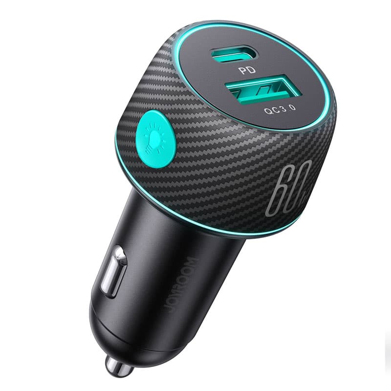 Joyroom (JR-CCN01) - Incarcator Auto, 1xUSB-A, 1xUSB-A, QC 3.0, Multicolor Ambient, Black 1